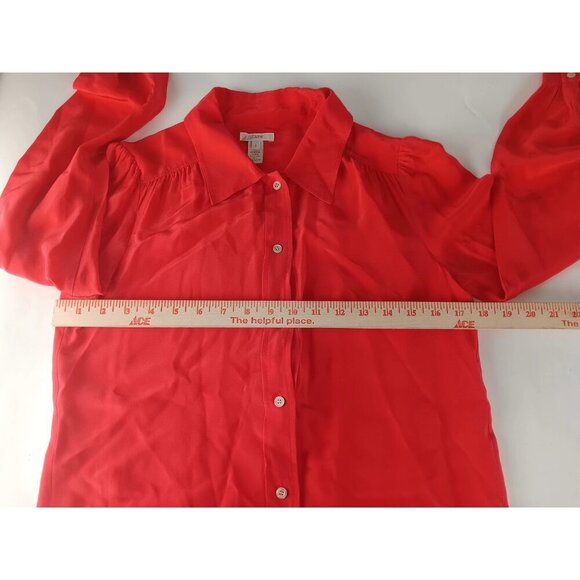 J.Crew Womens Button Up Shirt Red Silk Long Sleeve Casual Basic Top Size 2 - Picture 6 of 10